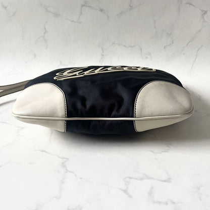 GUCCI Shoulder Bag Purse Logo Nylon Leather Navy White Authentic
