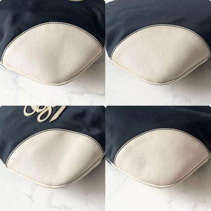 GUCCI Shoulder Bag Purse Logo Nylon Leather Navy White Authentic