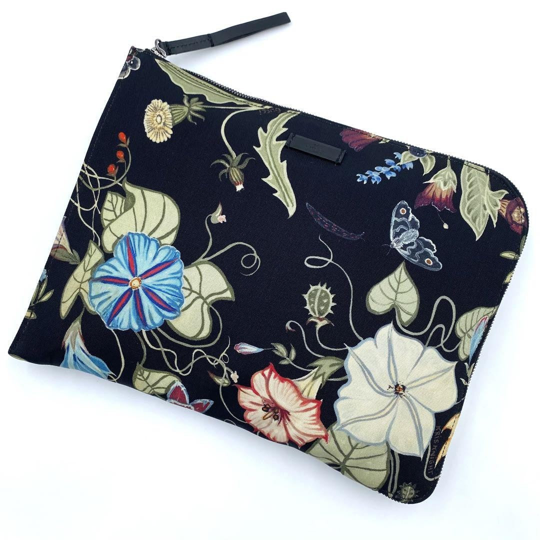 GUCCI Clutch Bag Second Bag Canvas Leather Black Multicolor Authentic