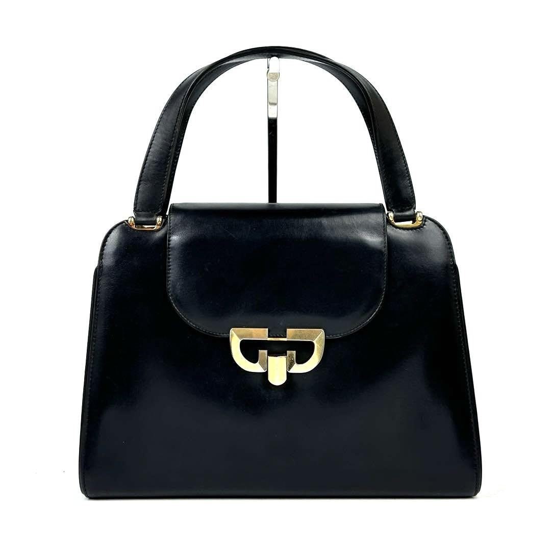 GUCCI Hand Bag Tote Purse Interlocking Leather Black Authentic