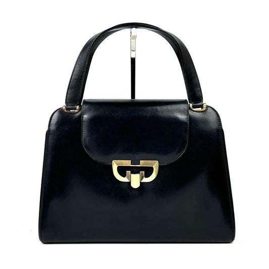 GUCCI Hand Bag Tote Purse Interlocking Leather Black Authentic