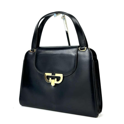 GUCCI Hand Bag Tote Purse Interlocking Leather Black Authentic