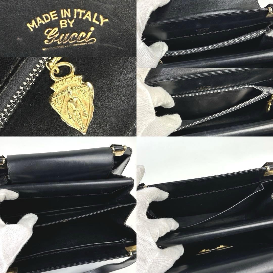 GUCCI Hand Bag Tote Purse Interlocking Leather Black Authentic
