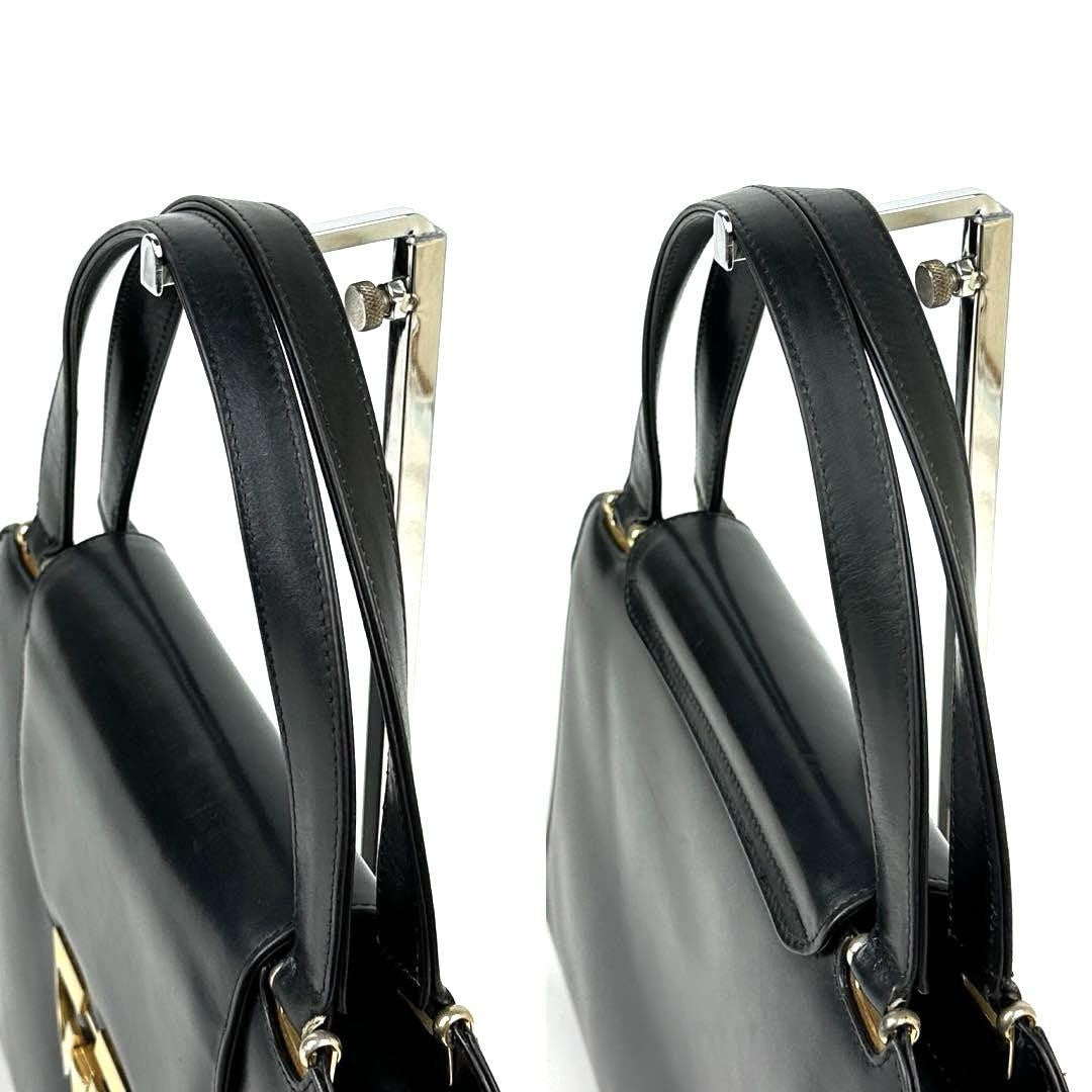GUCCI Hand Bag Tote Purse Interlocking Leather Black Authentic