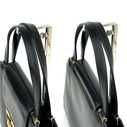 GUCCI Hand Bag Tote Purse Interlocking Leather Black Authentic