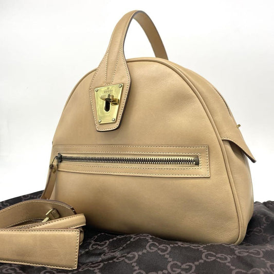 GUCCI Hand Shoulder Bag Tote Purse 2way Leather Beige Authentic