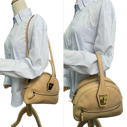 GUCCI Hand Shoulder Bag Tote Purse 2way Leather Beige Authentic