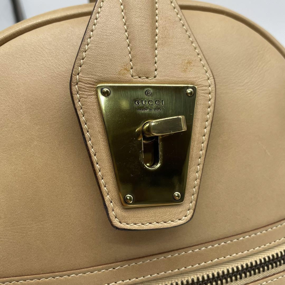 GUCCI Hand Shoulder Bag Tote Purse 2way Leather Beige Authentic