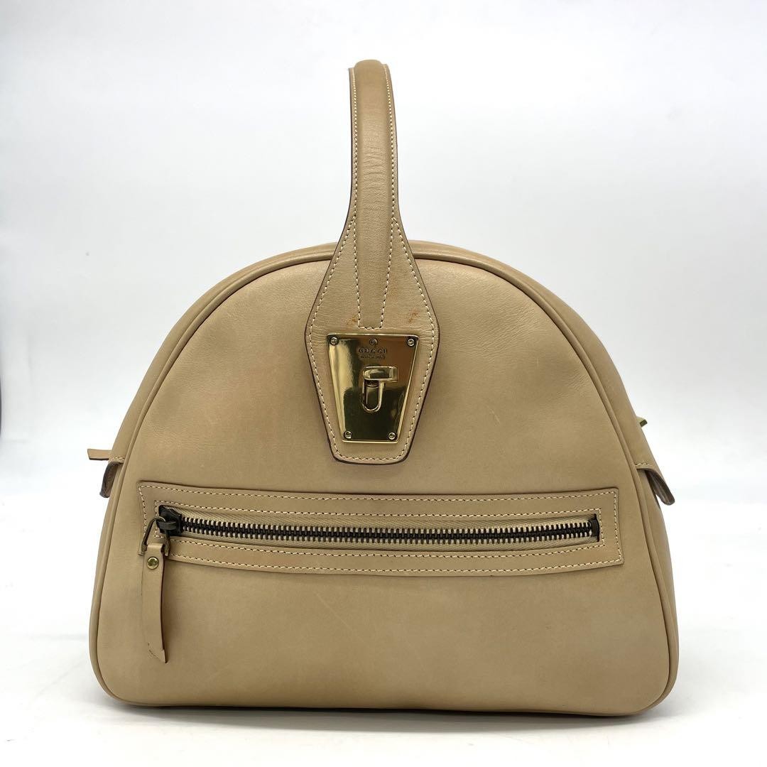 GUCCI Hand Shoulder Bag Tote Purse 2way Leather Beige Authentic