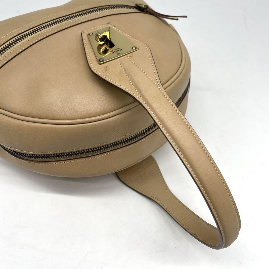 GUCCI Hand Shoulder Bag Tote Purse 2way Leather Beige Authentic