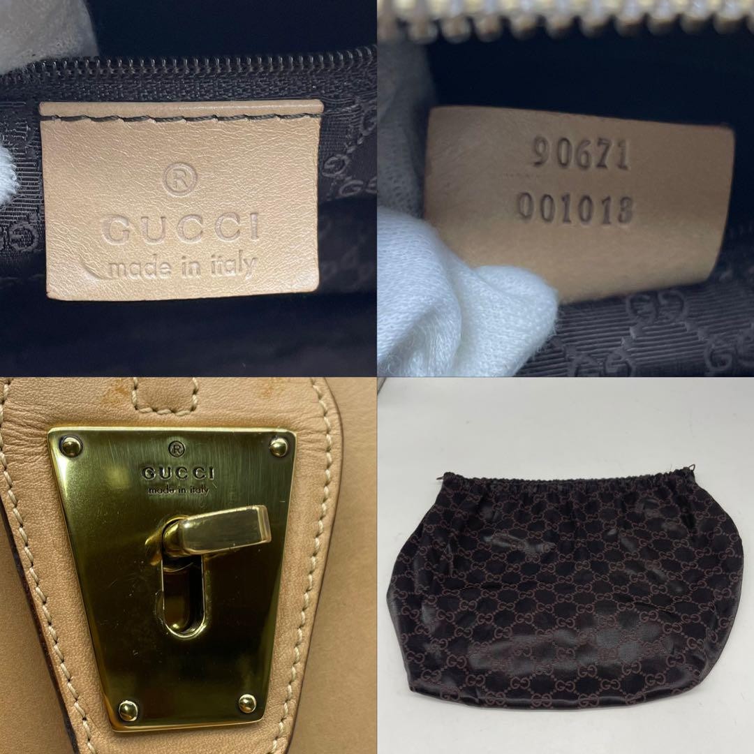 GUCCI Hand Shoulder Bag Tote Purse 2way Leather Beige Authentic