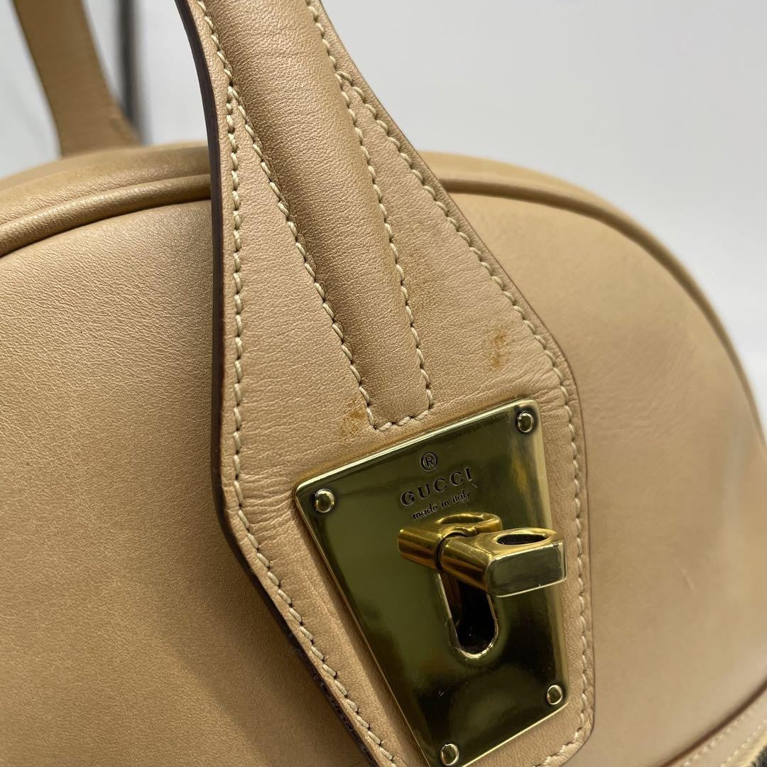GUCCI Hand Shoulder Bag Tote Purse 2way Leather Beige Authentic