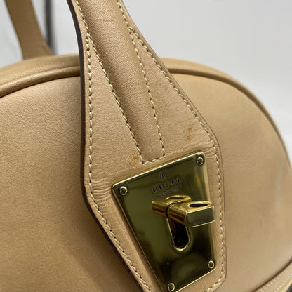GUCCI Hand Shoulder Bag Tote Purse 2way Leather Beige Authentic