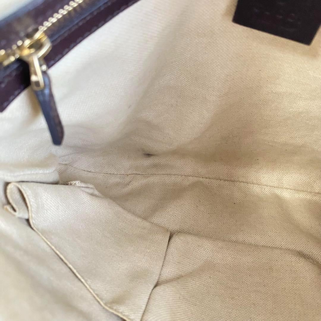 GUCCI Shoulder Bag Purse GG Shima Ribbon Brown Authentic
