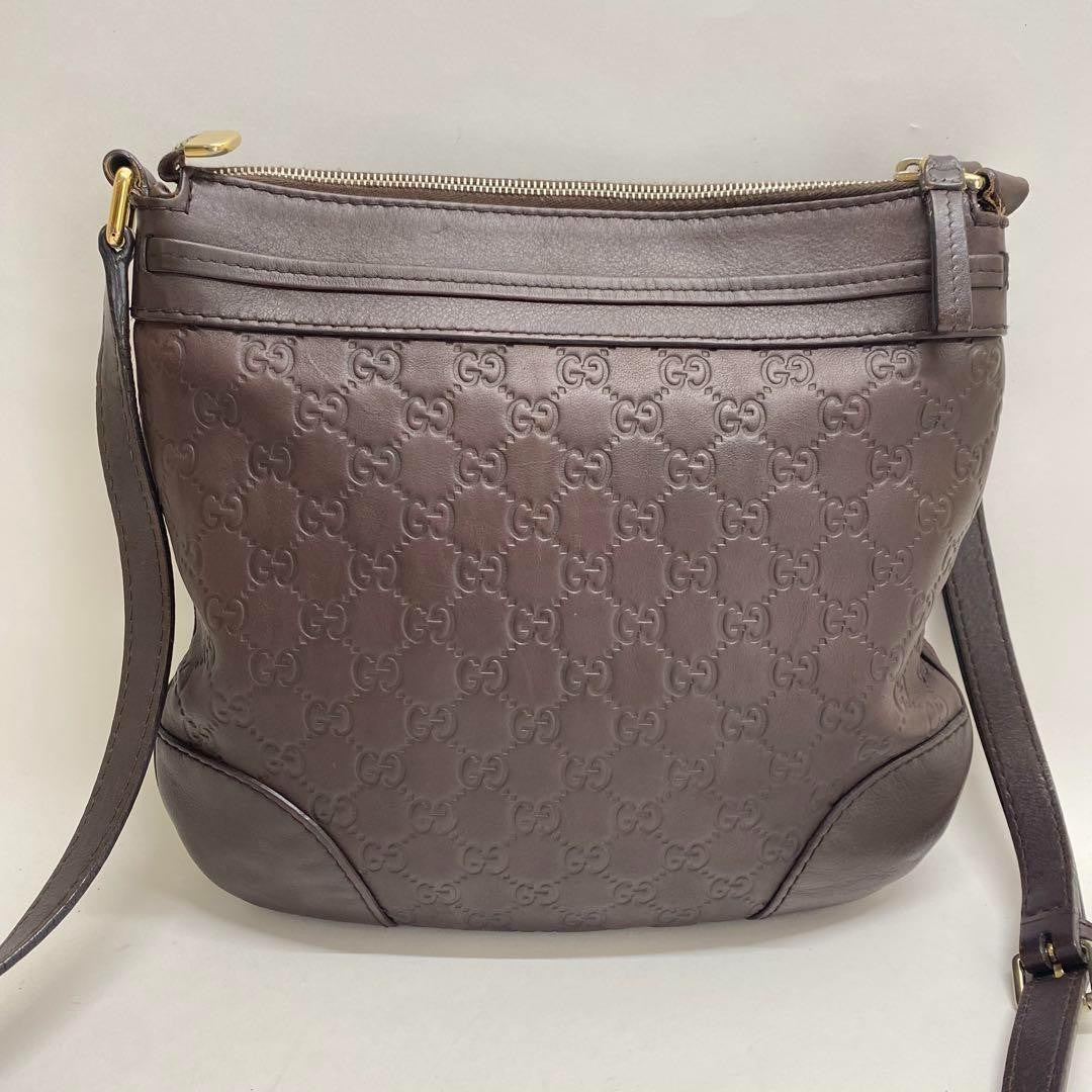 GUCCI Shoulder Bag Purse GG Shima Ribbon Brown Authentic
