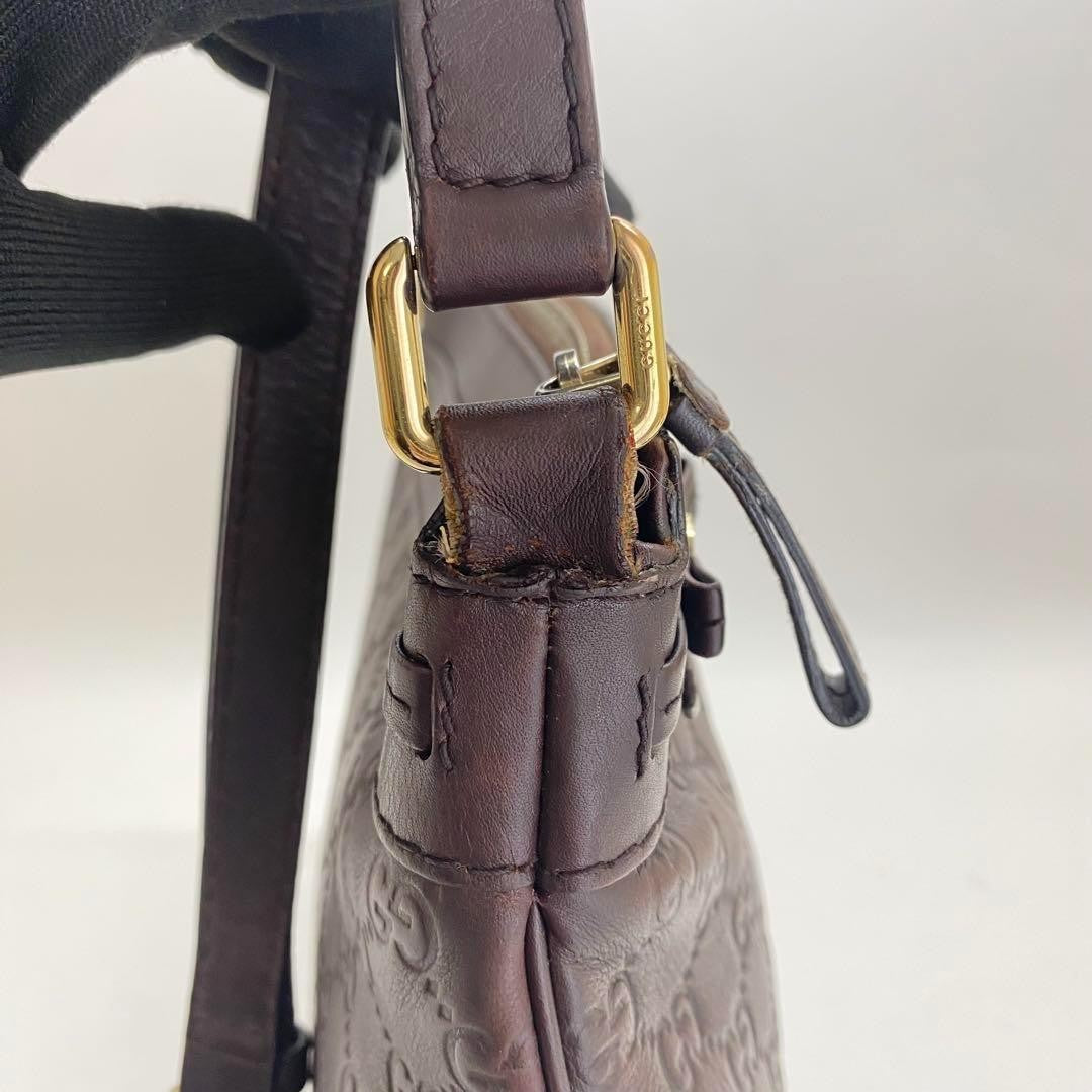 GUCCI Shoulder Bag Purse GG Shima Ribbon Brown Authentic