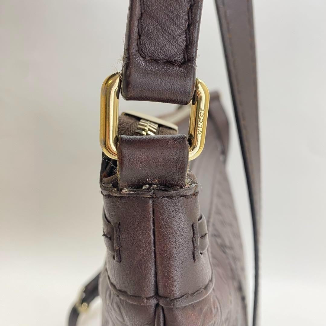 GUCCI Shoulder Bag Purse GG Shima Ribbon Brown Authentic