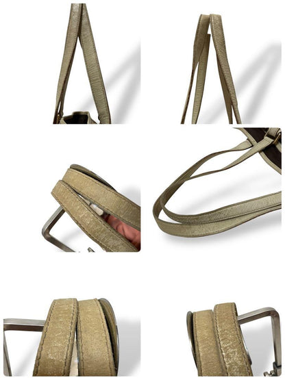 GUCCI Hand Bag Tote Purse GG Canvas Leather Off White Beige Authentic