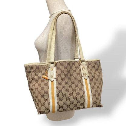 GUCCI Hand Bag Tote Purse GG Canvas Leather Off White Beige Authentic
