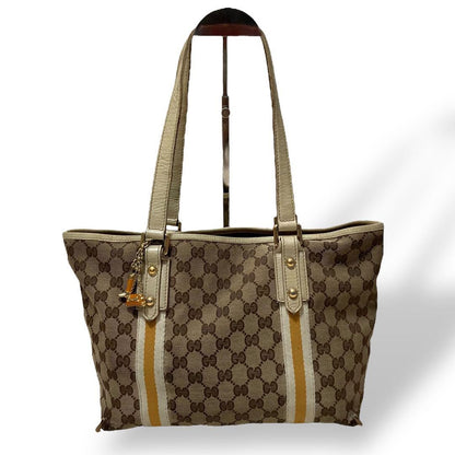 GUCCI Hand Bag Tote Purse GG Canvas Leather Off White Beige Authentic
