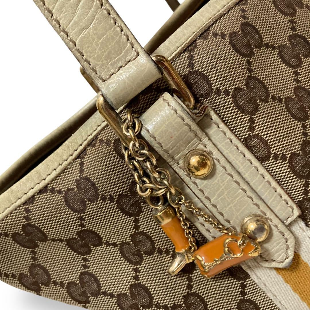 GUCCI Hand Bag Tote Purse GG Canvas Leather Off White Beige Authentic