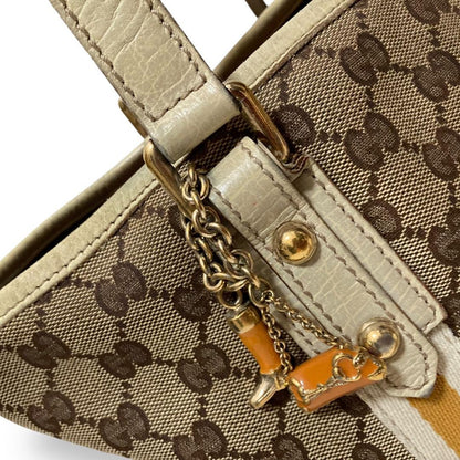 GUCCI Hand Bag Tote Purse GG Canvas Leather Off White Beige Authentic
