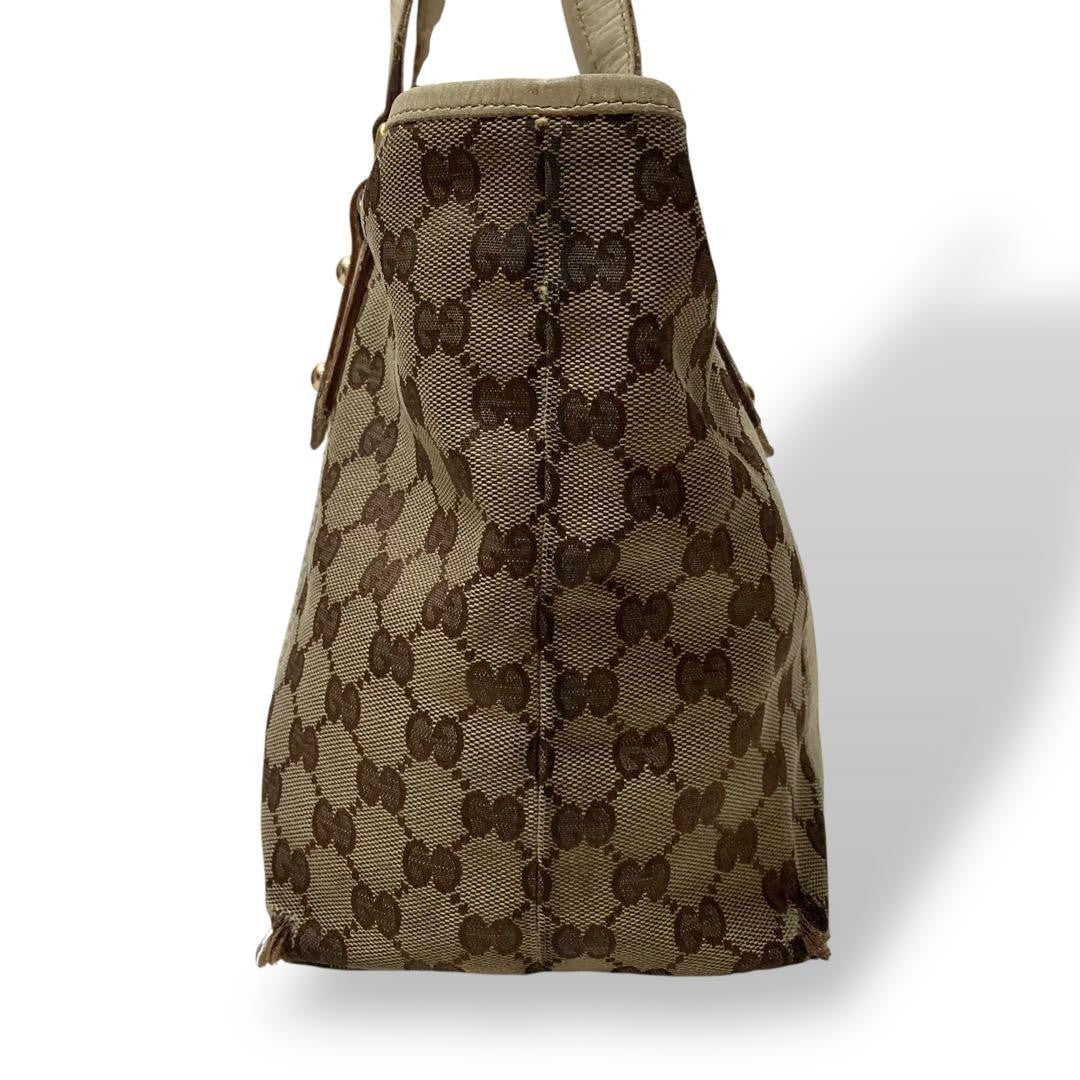 GUCCI Hand Bag Tote Purse GG Canvas Leather Off White Beige Authentic