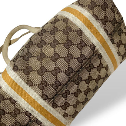 GUCCI Hand Bag Tote Purse GG Canvas Leather Off White Beige Authentic
