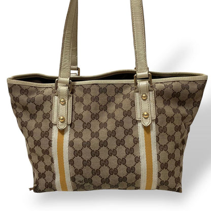 GUCCI Hand Bag Tote Purse GG Canvas Leather Off White Beige Authentic