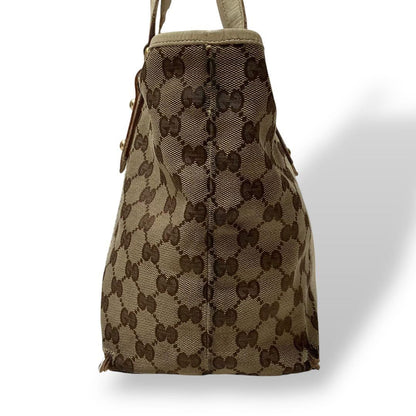 GUCCI Hand Bag Tote Purse GG Canvas Leather Off White Beige Authentic