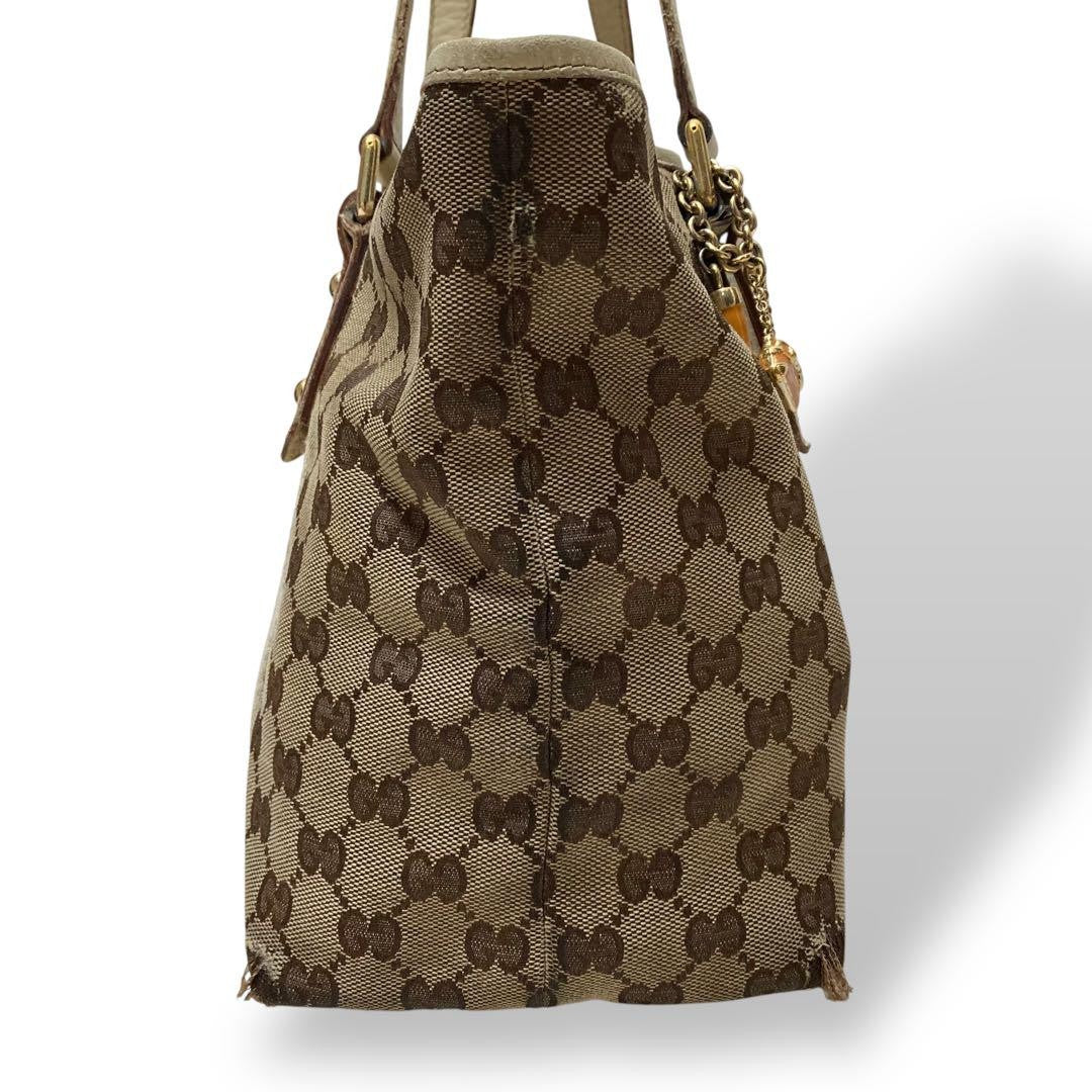 GUCCI Hand Bag Tote Purse GG Canvas Leather Off White Beige Authentic