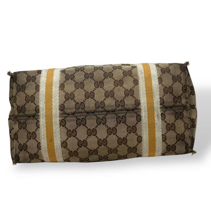 GUCCI Hand Bag Tote Purse GG Canvas Leather Off White Beige Authentic