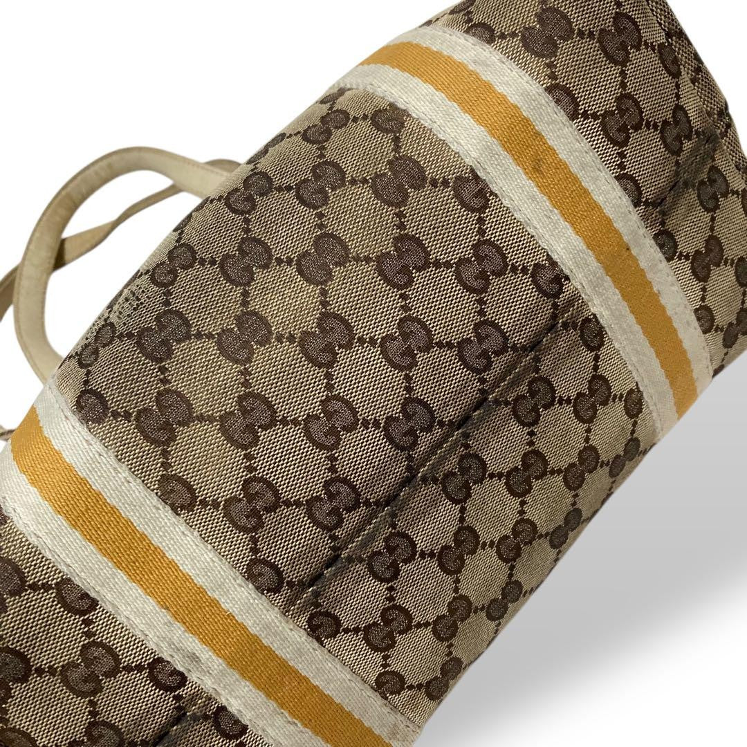 GUCCI Hand Bag Tote Purse GG Canvas Leather Off White Beige Authentic