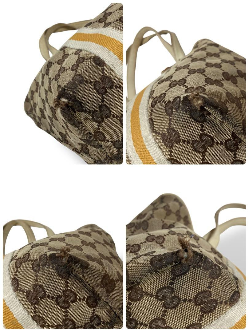 GUCCI Hand Bag Tote Purse GG Canvas Leather Off White Beige Authentic