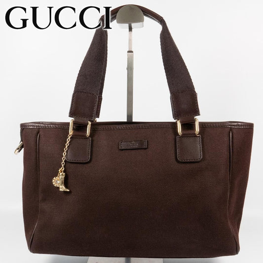 GUCCI Hand Bag Tote Purse Canvas Leather Brown Authentic