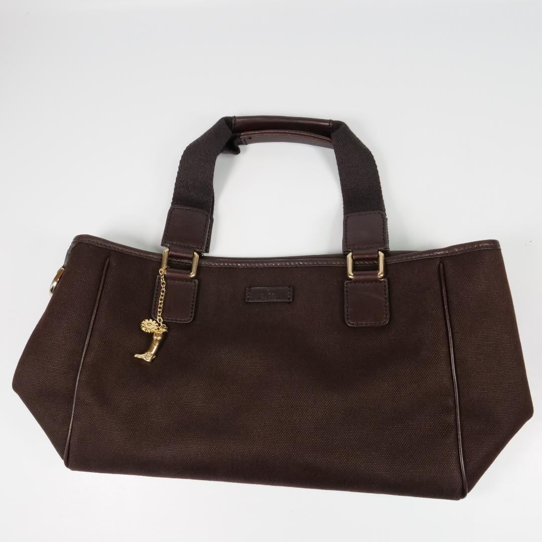 GUCCI Hand Bag Tote Purse Canvas Leather Brown Authentic
