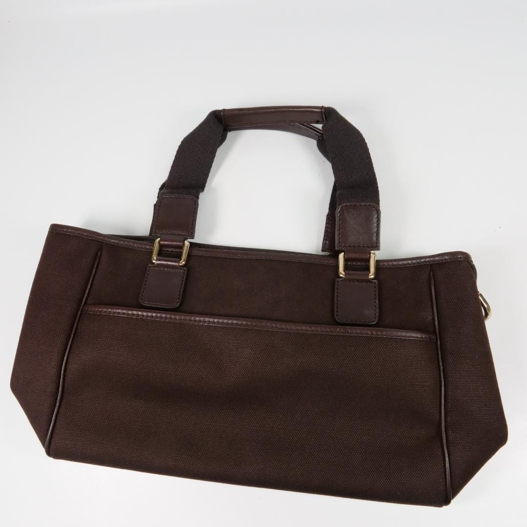 GUCCI Hand Bag Tote Purse Canvas Leather Brown Authentic