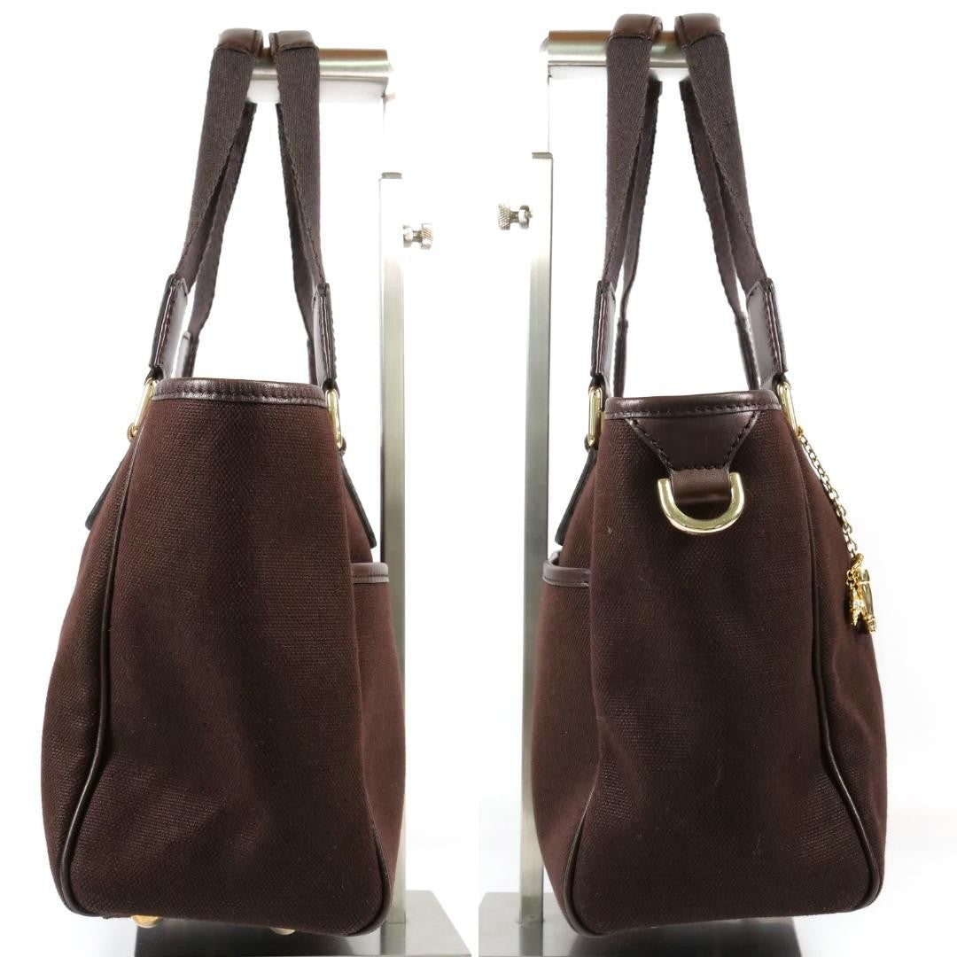 GUCCI Hand Bag Tote Purse Canvas Leather Brown Authentic