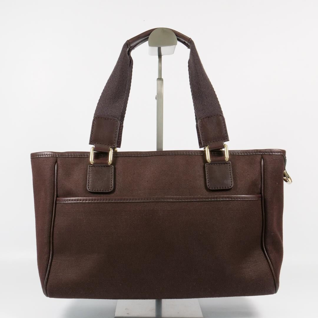 GUCCI Hand Bag Tote Purse Canvas Leather Brown Authentic