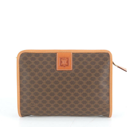CELINE Clutch Bag Second Bag Macadam Leather Coated Canvas Brown Authentic