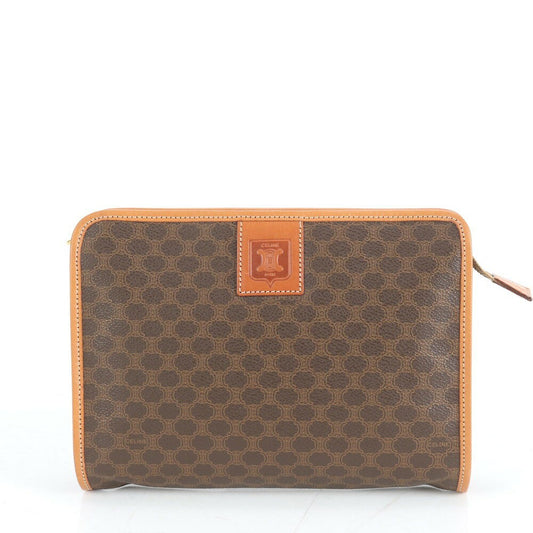 CELINE Clutch Bag Second Bag Macadam Leather Coated Canvas Brown Authentic