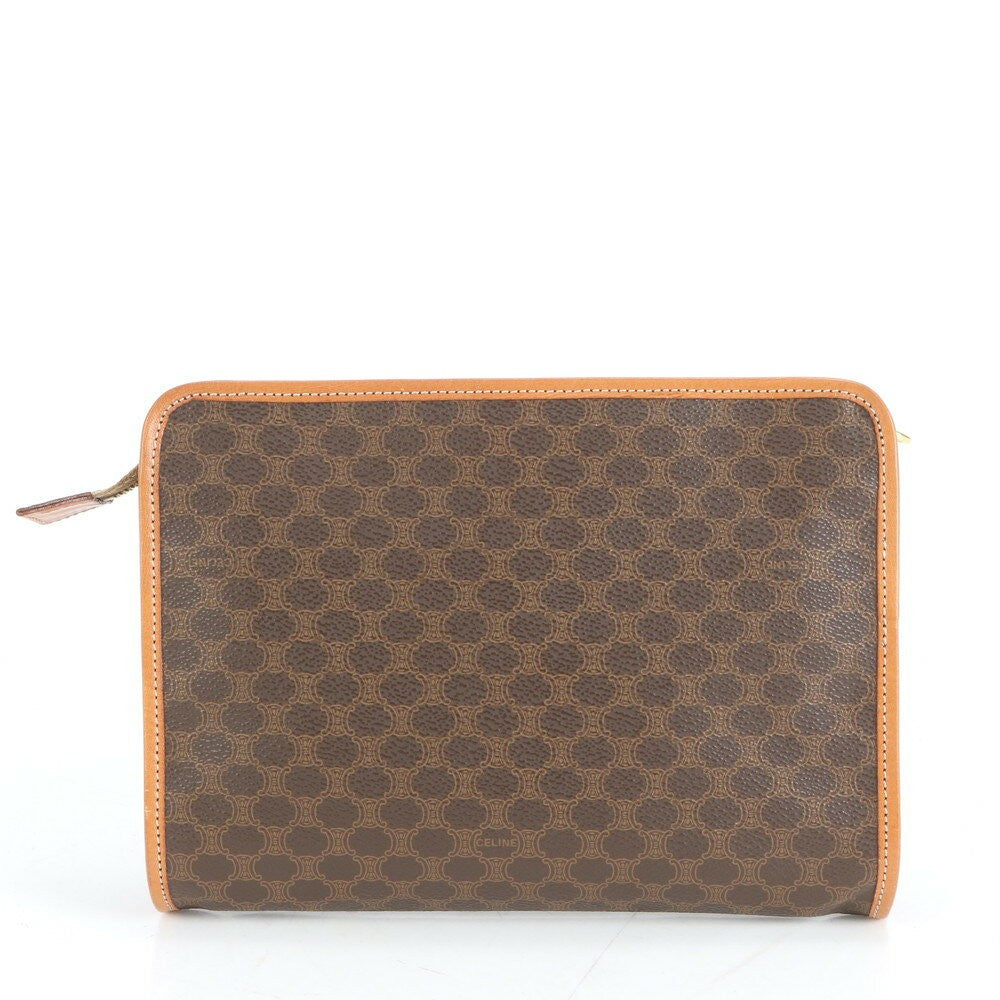CELINE Clutch Bag Second Bag Macadam Leather Coated Canvas Brown Authentic