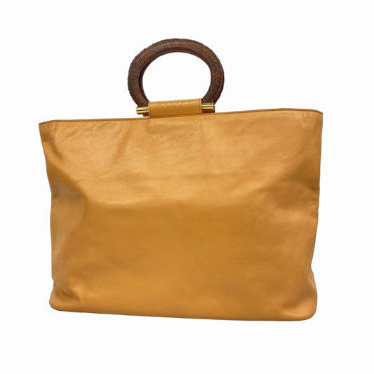 CELINE Hand Bag Tote Purse Leather Orange Beige Authentic