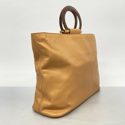 CELINE Hand Bag Tote Purse Leather Orange Beige Authentic