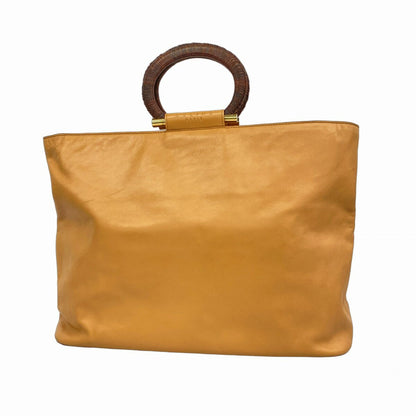 CELINE Hand Bag Tote Purse Leather Orange Beige Authentic