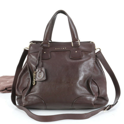 CELINE Hand Shoulder Bag Tote Purse 2way Leather Brown Authentic