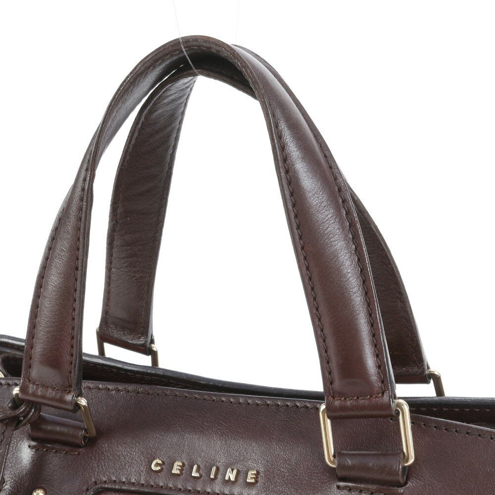 CELINE Hand Shoulder Bag Tote Purse 2way Leather Brown Authentic