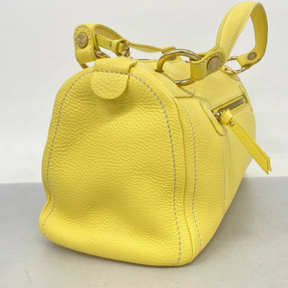 CELINE Hand Bag Tote Purse Leather Yellow Authentic