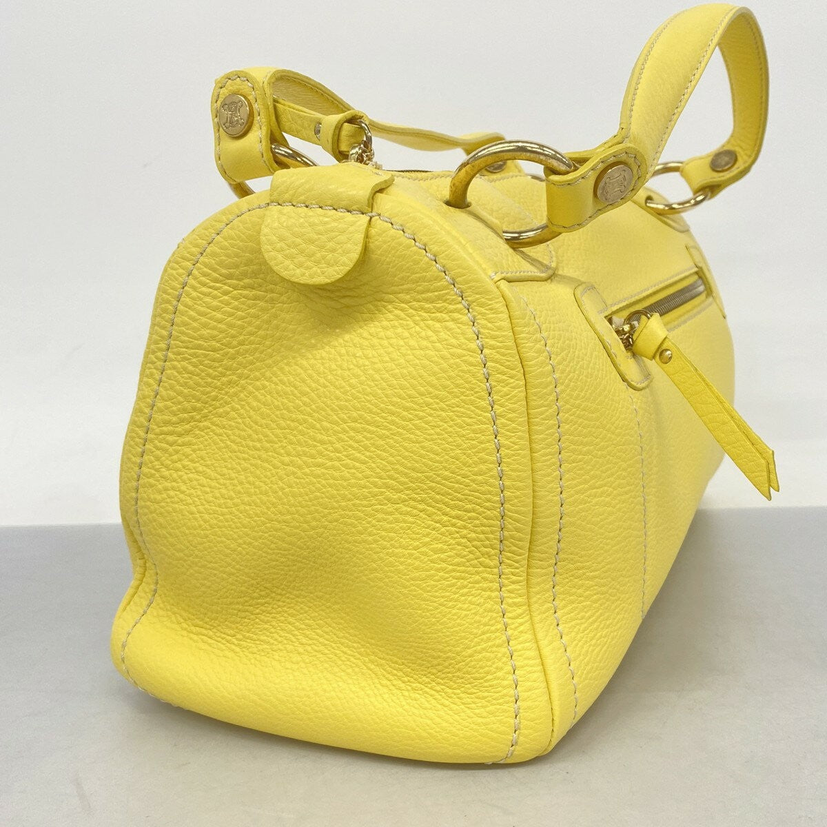 CELINE Hand Bag Tote Purse Leather Yellow Authentic