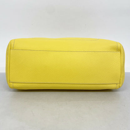 CELINE Hand Bag Tote Purse Leather Yellow Authentic